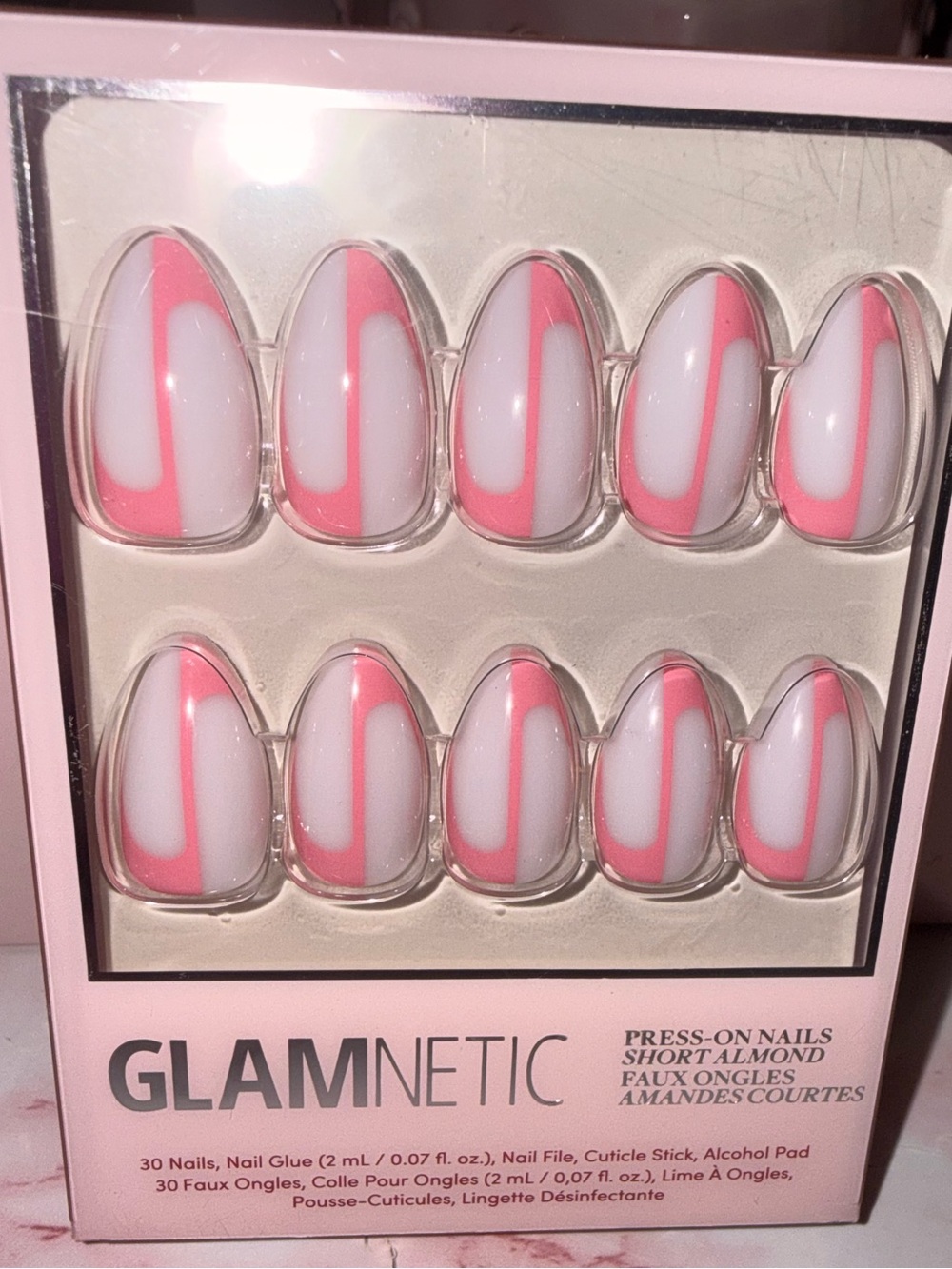 Glamnetic “Better Half” Pink & White Press-On Almond Nails - 30 Count